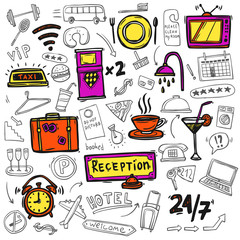 Obrazy na Szkle  Ikony usług hotelowych doodle szkic