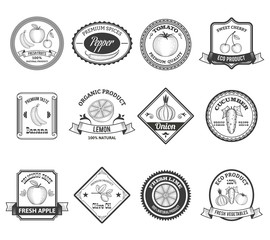Fruit vegetables labels icons collection