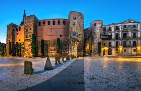 Panorama of Ancient Roman Gate and Placa Nova in the Morning, Ba