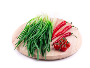 Fresh spring onion and tomatoes
