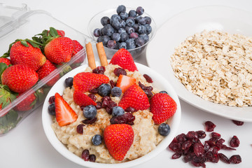Oatmeal with Blueberries Strawberries Cranberries and Cinnamon