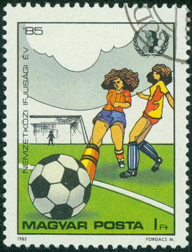 stamp printed in Hungary, shows Women Footballers