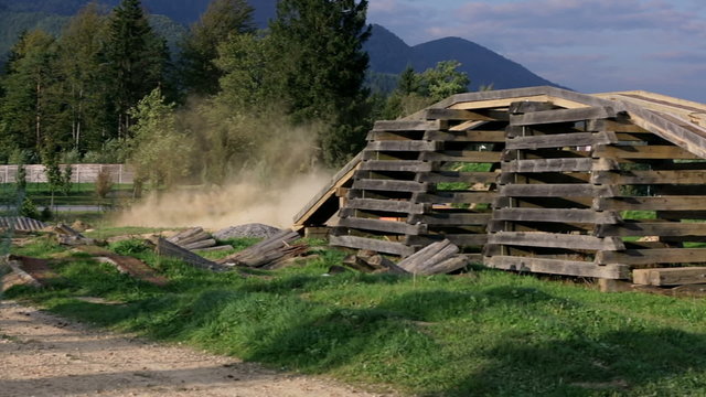 VRANSKO, SLOVENIA - SEP 2013: Terrain vehicle driving hastly through polygons. Go-cart and cars simulations event.