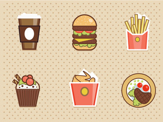 fast food icons set high detailed color