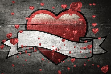 Composite image of red heart balloons floating