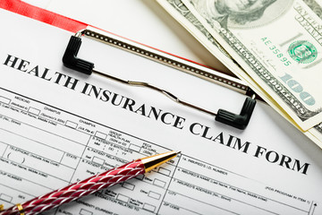 Health insurance application form with banknote concept for life