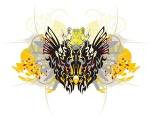 Tribal dragon butterfly with splashes