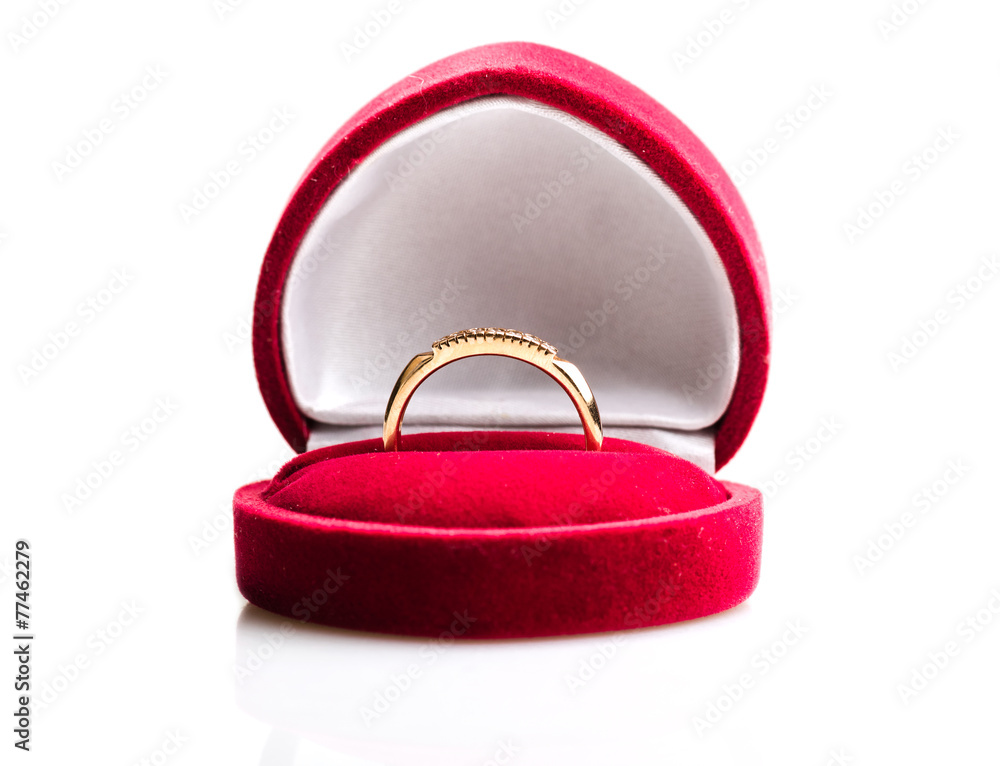 Wall mural diamond ring in a velvet red box