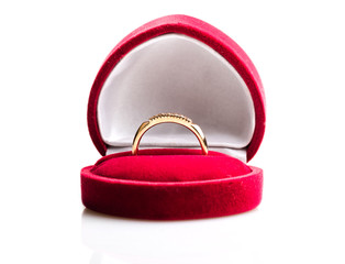 diamond ring in a velvet red box