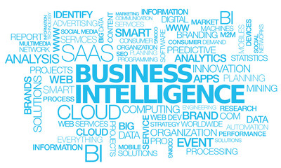 Obraz premium Business Intelligence saas cloud computing words tag cloud text