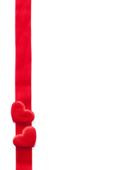 red hearts and ribbon frame background for Valentines isolated