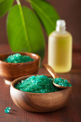 Fototapeta na wymiar green herbal salt for healthy spa bath