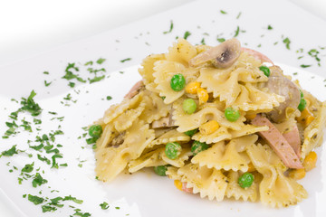Pasta farfalle with ham