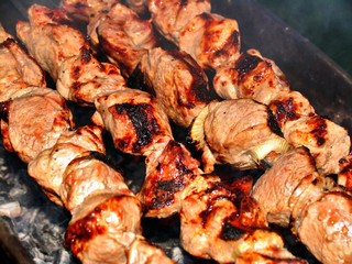 Shish kebab on a brazier