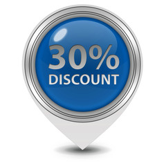 Discount thirty percent pointer icon on white background