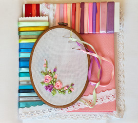 Needlework. Embroidery ribbons. Accessories