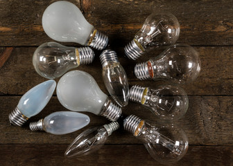Lightbulbs on wooden background