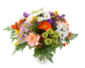 Mixed flowers flower bunch in a vase
