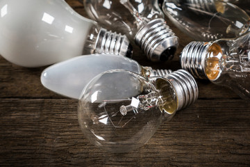 Lightbulbs on wooden background