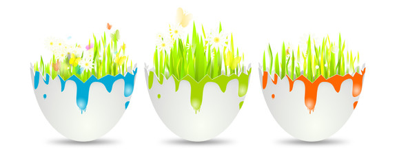 wiese ostereier bunt gras