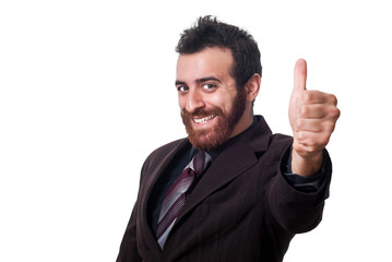 Smiling businessman with thumb up