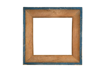 Vintage wooden picture frame with blue edges