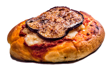 Mini pizza with abugerine isolated on white