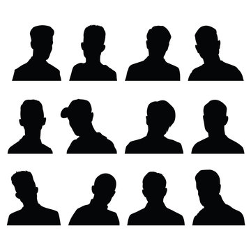 Set of silhouettes of men's heads