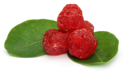 Dried Cherry with green leaves