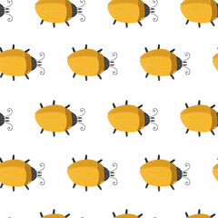 Vector seamless animals pattern with cute beetle