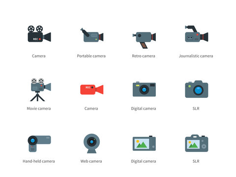 Camera color icons on white background.