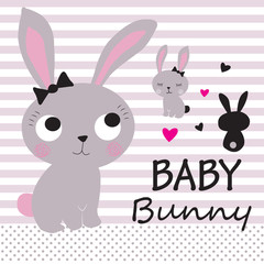cute bunny card striped background vector illustration