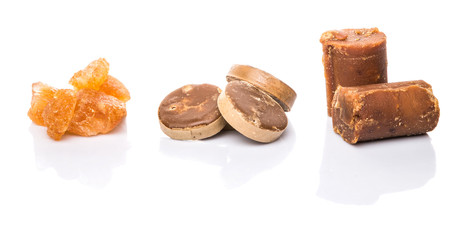 Palm sugar, coconut sugar and sugar cane rock
