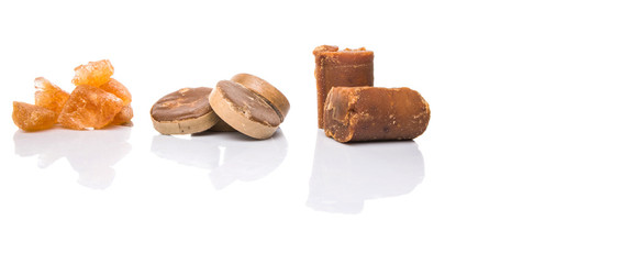 Palm sugar, coconut sugar and sugar cane rock