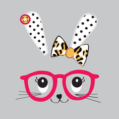 cute bunny face with glasses vector illustration