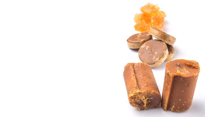 Palm sugar, coconut sugar and sugar cane rock