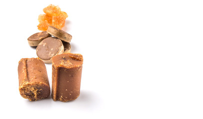 Palm sugar, coconut sugar and sugar cane rock