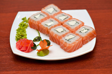 Roll with cream cheese and salmon