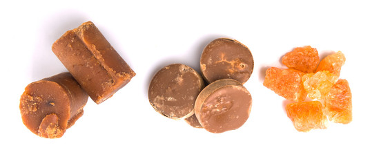Palm sugar, coconut sugar and sugar cane rock