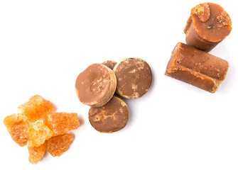 Palm sugar, coconut sugar and sugar cane rock