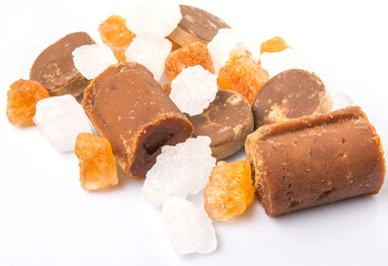 Palm sugar, coconut sugar, sugar cane rock and white rock sugar 