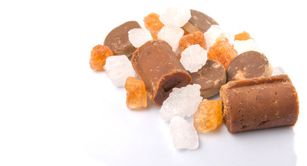 Palm sugar, coconut sugar, sugar cane rock and white rock sugar 