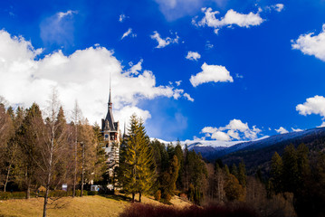 Peles Castle in the Carpathians Mountains, Romania.