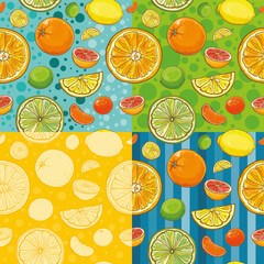 Vector seamless patterns with citrus fruits