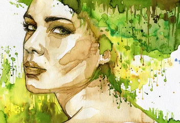 Fotobehang Schilderkunst groene vrouw