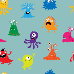 Fototapeta na wymiar Seamless background with multi-colored funny characters