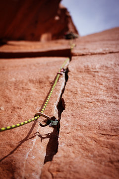 Rock Climbing Gear In Crack