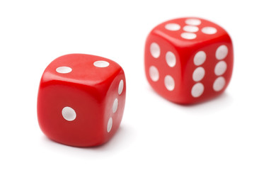 Pair of red plastic dice
