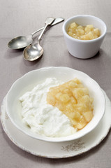 yogurt with apple compote in a tbowl