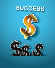 success concept.dollar sign without from space to success